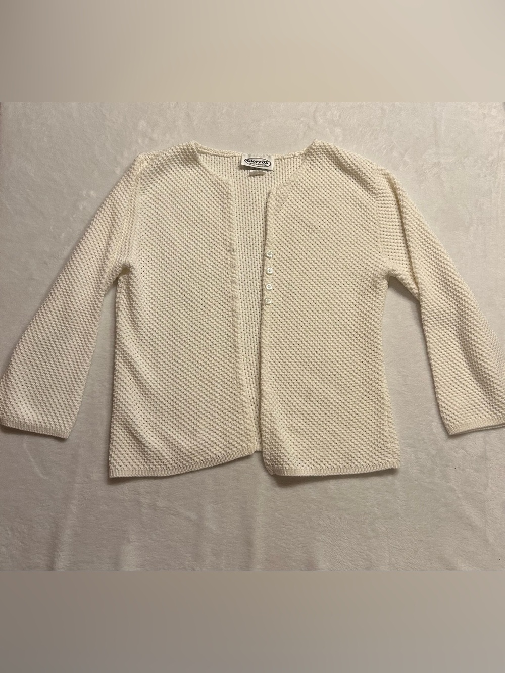 Vintage Glory US Women's White 100% cotton Knit Button Front Cardigan Sweater M